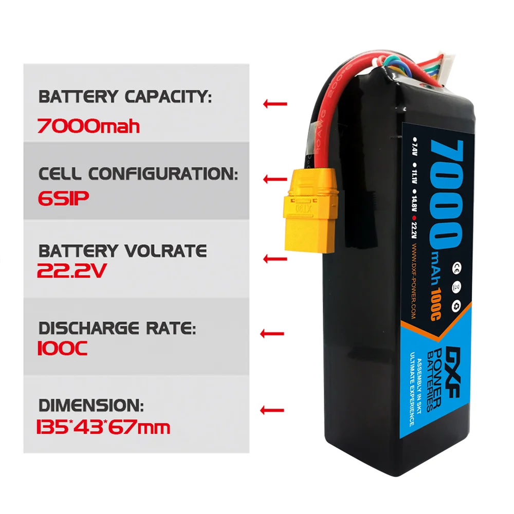 DXF 6S Lipo Battery 22.2V 7000 - 6S Lipo Battery 22.2V 5000Mah recension och pris