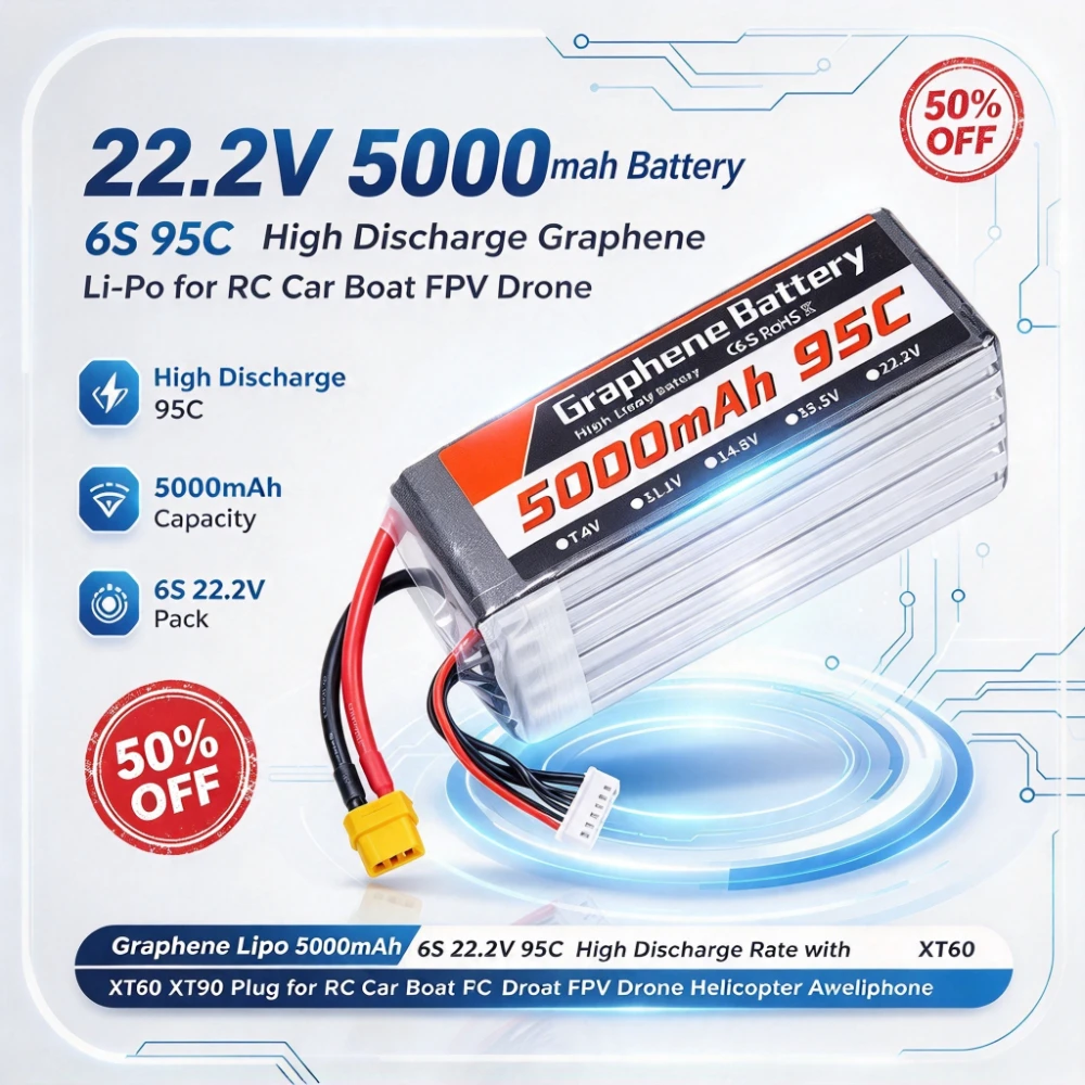 5000mAh 6S 22.2V 95C Graphene  - 6S Lipo Battery 22.2V 5000Mah recension och pris