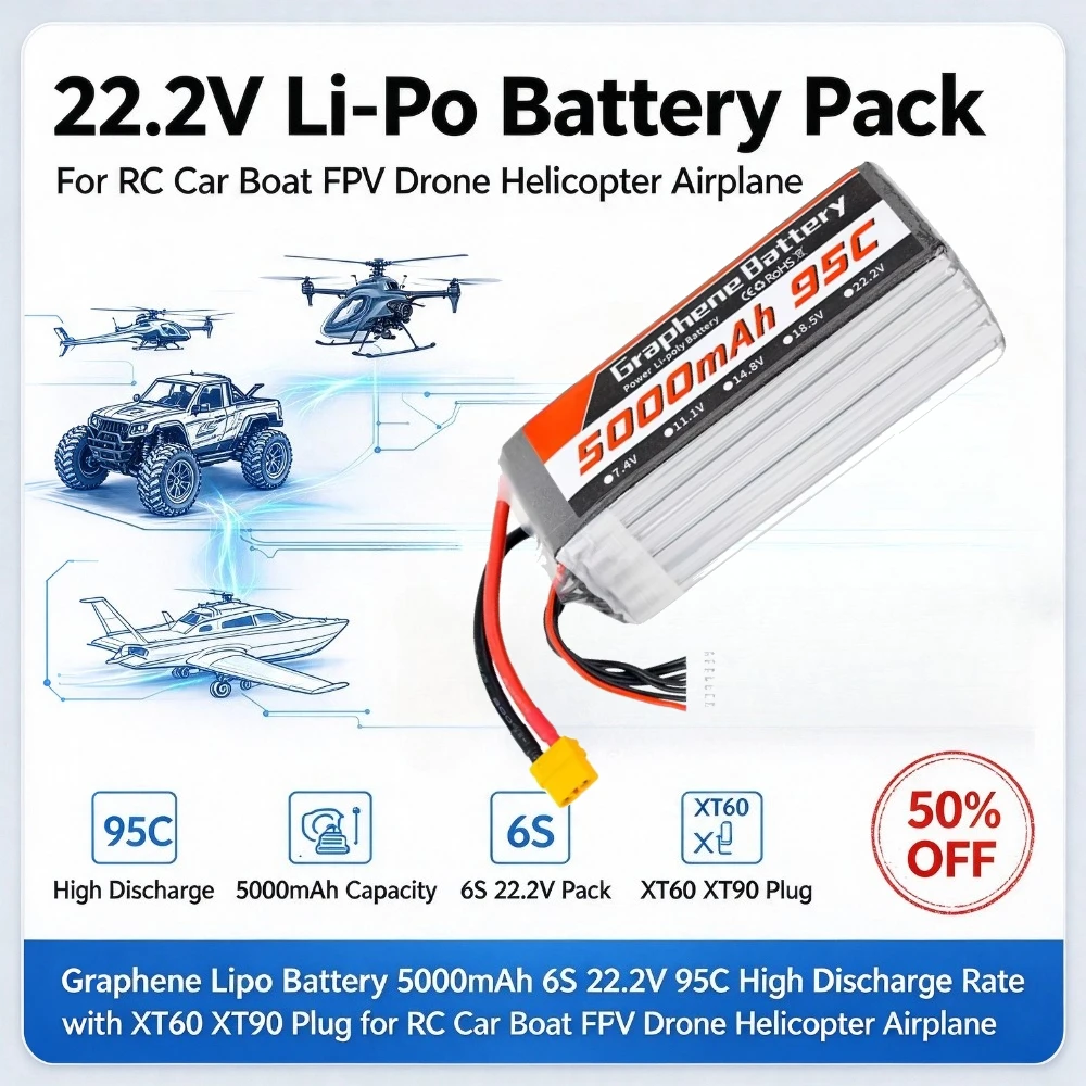 5000mAh 6S 22.2V 95C Graphene  - 6S Lipo Battery 22.2V 5000Mah recension och pris